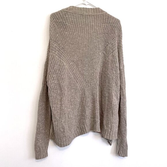 MAURICES Taupe Tan Brown Chunky Knit Notch / Split Neck Open Cardigan Sweater XL - Picture 11 of 16